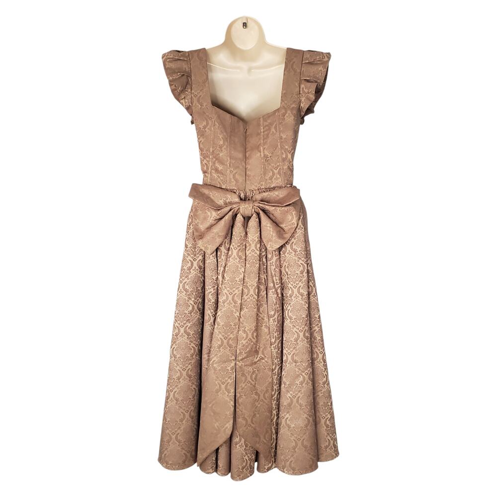 House of CB Alessandra Gold Jacquard Midi Dress with Detachable Bow Size Medium - Picture 7 of 16